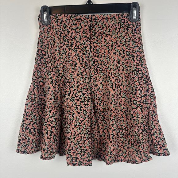 Brandy Melville Womens A-Line Mini Flowy Floral Pink/Black Rayon Skirt One Size - Picture 2 of 5